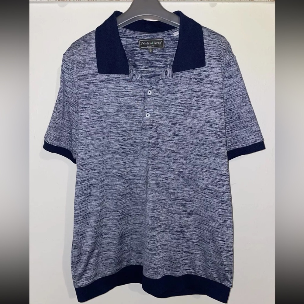 Paisley & Gray Polo Shirt Mens Large Navy Blue Performance Slim Fit Golf